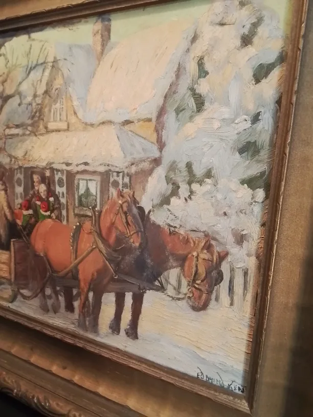 Canadian Vintage Framed Winter Scene Painting by Edmund Kinis image indicator(3)