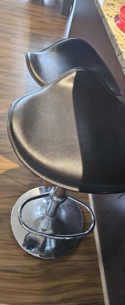 Pair of Black Leather Bar Stools