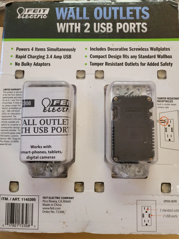 FEIT Electric 2-Pack Wall Outlets with 2 USB Ports ❤️ image indicator(2)