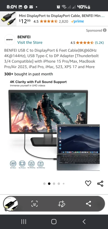 BENFEI USB-C to DisplayPort Cable image indicator(5)