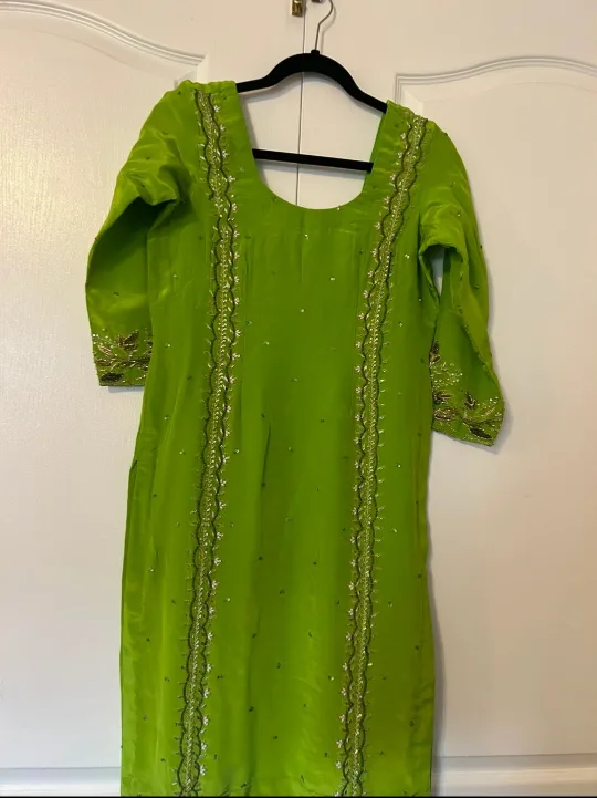 Lime Green Salwar Kameez with Embellishments. image indicator(3)