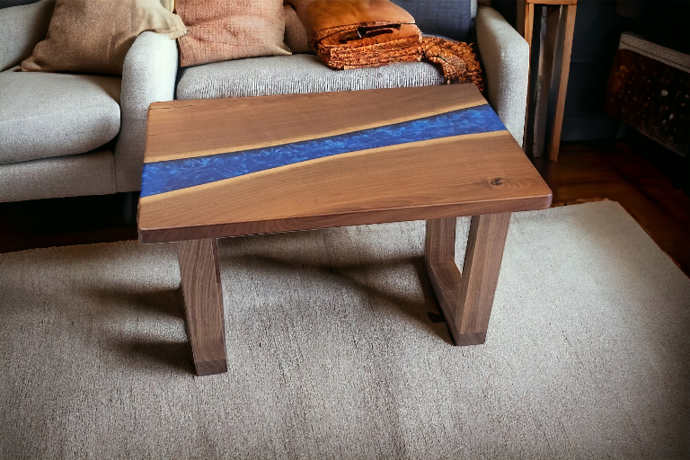 Unique Live Edge Walnut Coffee Table with Blue Resin Inlay - photo 4