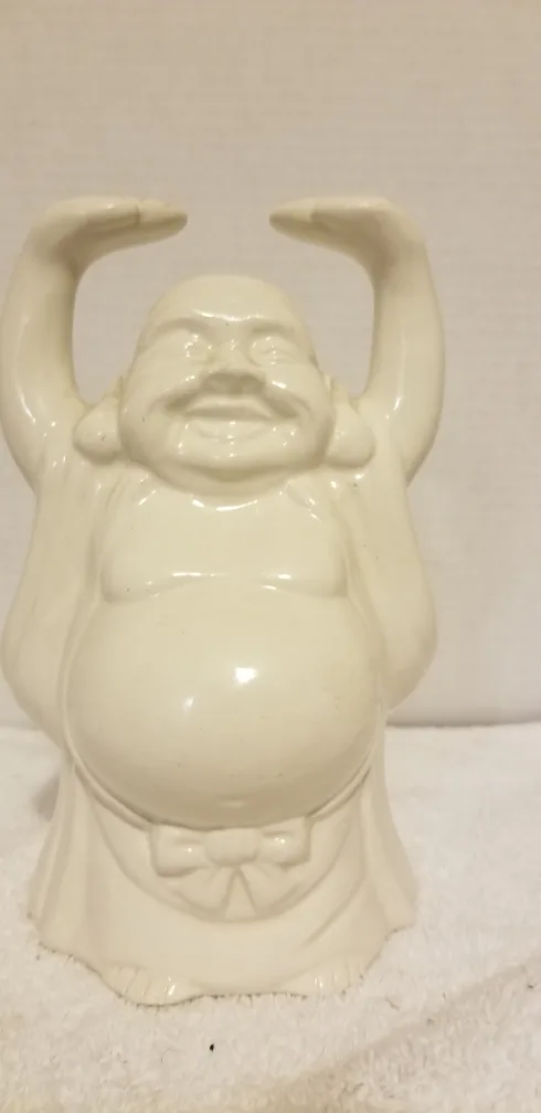 Laughing Buddha Figurine - White Ceramic Statue image indicator(4)