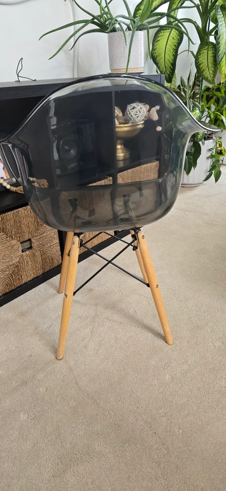 Smoked Grey Plastic Armchair with Wooden Legs image indicator(3)