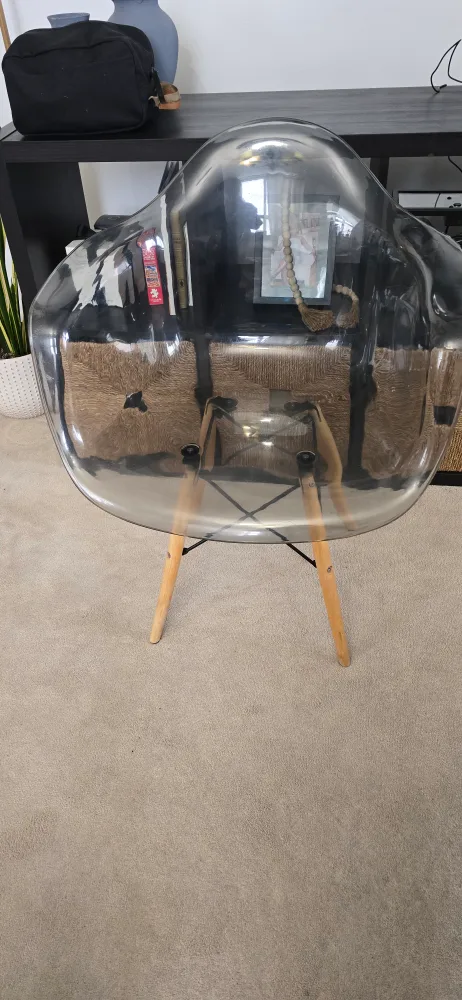 Smoked Grey Plastic Armchair with Wooden Legs image indicator(7)