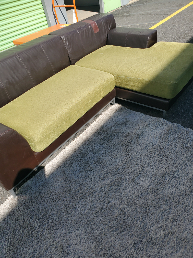 (FREE) L-Shaped Sectional Sofa - Brown and Green