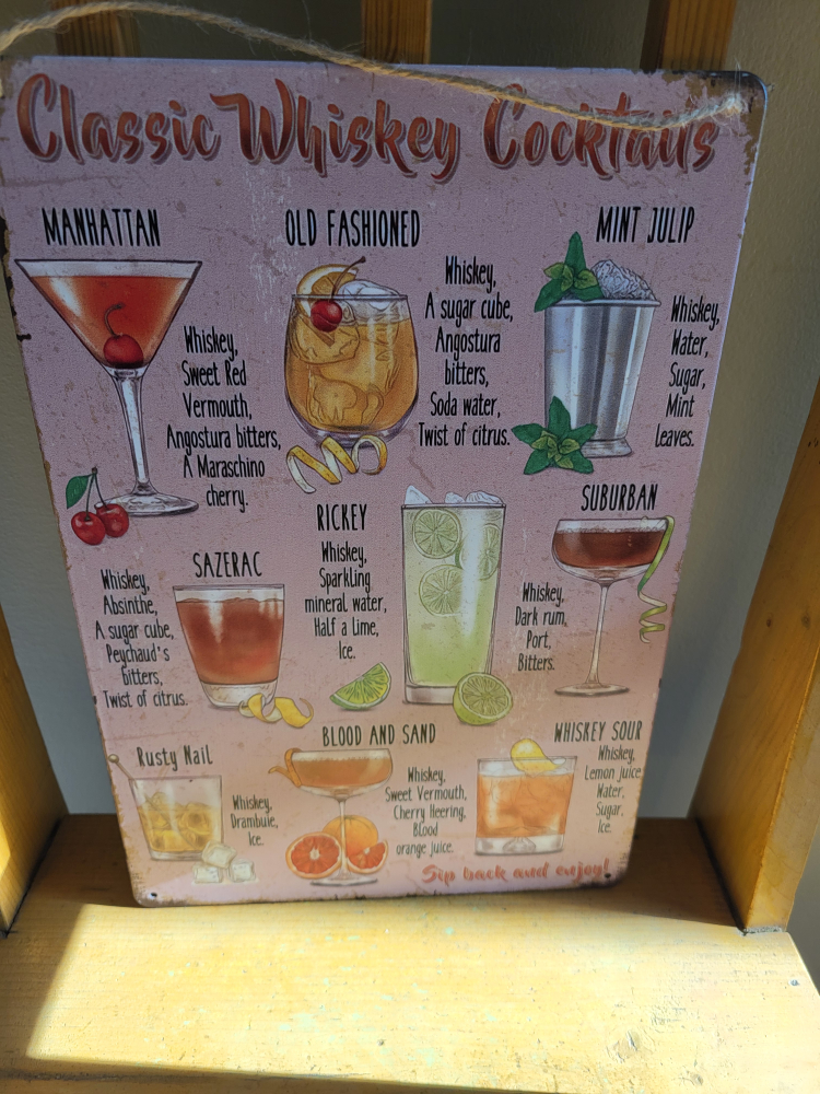 💚Classic Whiskey Cocktails Metal Sign