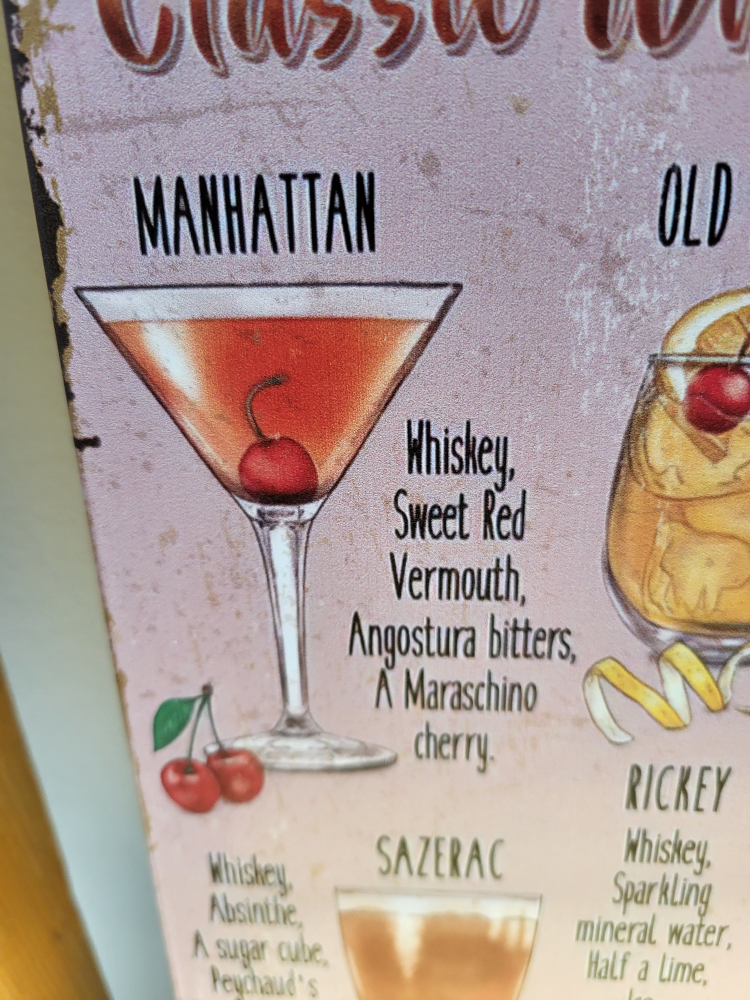 💚Classic Whiskey Cocktails Metal Sign - photo 2