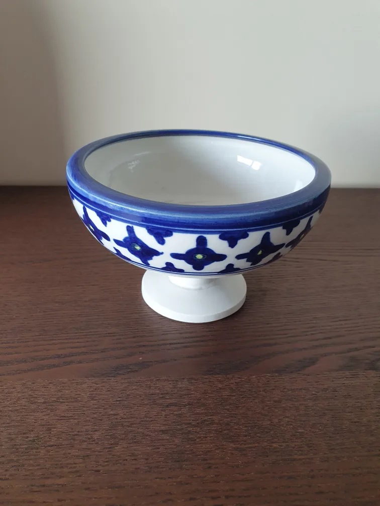 vintage blue and White Pedestal Bowl image indicator(2)