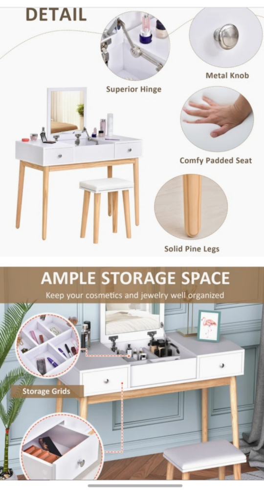 White Vanity Set with Mirror and Stool - photo 5