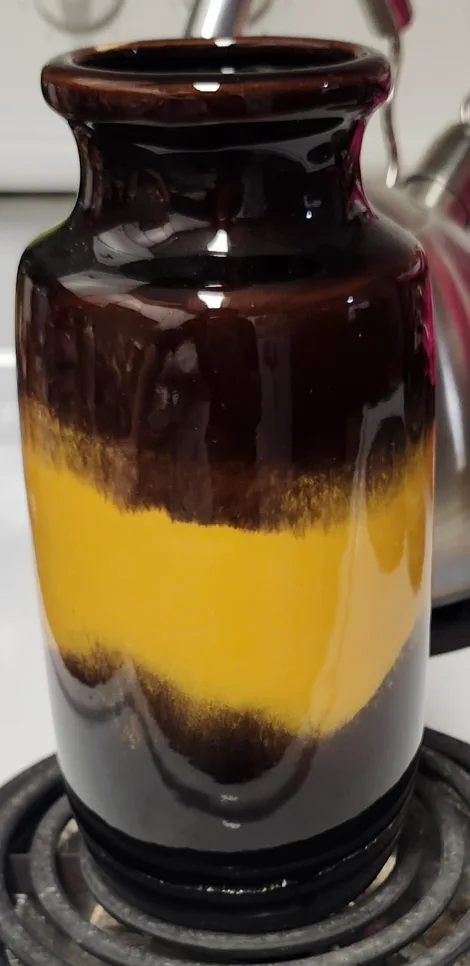 Vintage West German Pottery Vase, Brown and Yellow Glaze image indicator(3)