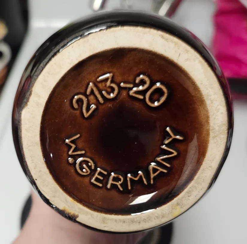 Vintage West German Pottery Vase, Brown and Yellow Glaze image indicator(5)