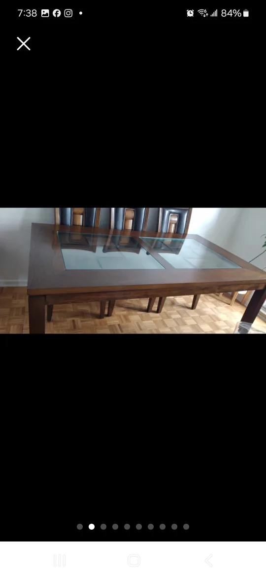 Dark Brown Wood Dining Table with Glass Top image indicator(3)