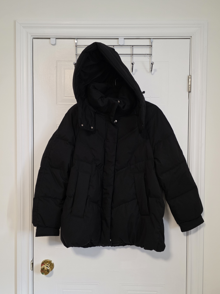 Black puffer jacket with hood