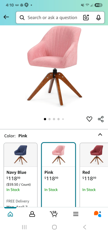 Pink Velvet Swivel Accent Chair with Wooden Legs - photo 5