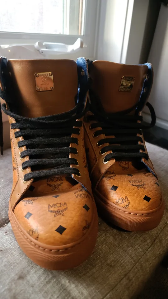 MCM Brown Leather Visetos High Top Sneakers image indicator(4)