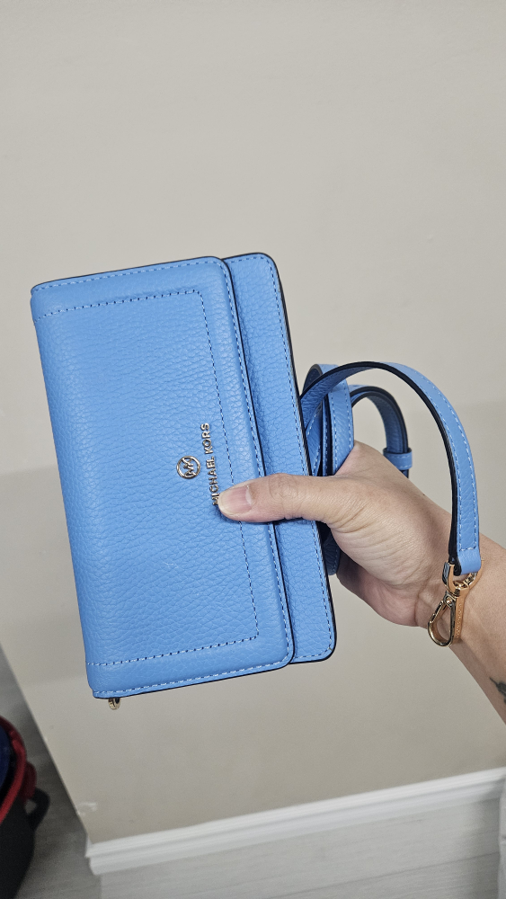 Michael Kors Light Blue Leather Crossbody Wallet