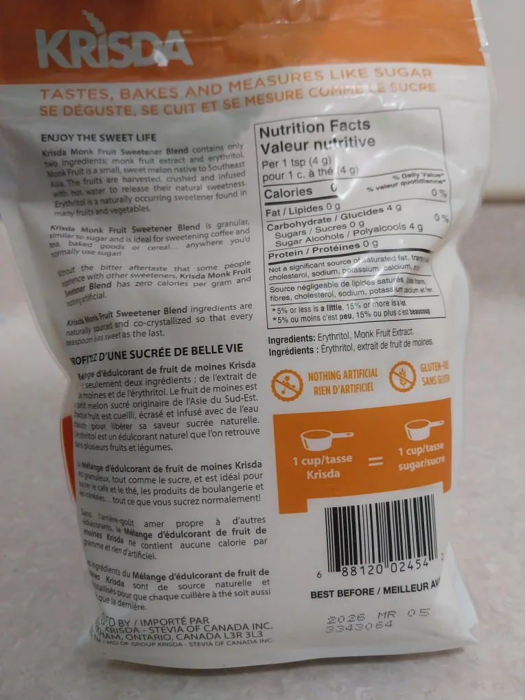 Krisda Monk Fruit Sweetener Blend - 454g image indicator(2)