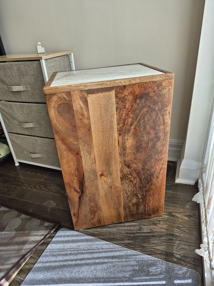 Solid Wood and Marble Side Table