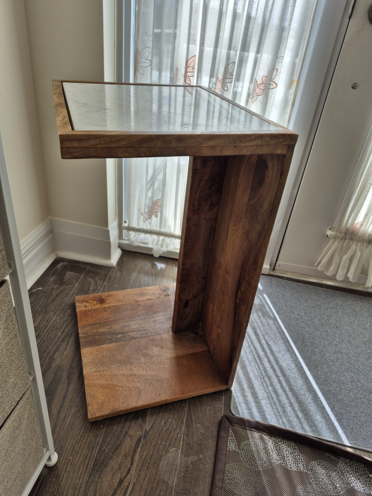 Solid Wood and Marble Side Table - photo 2
