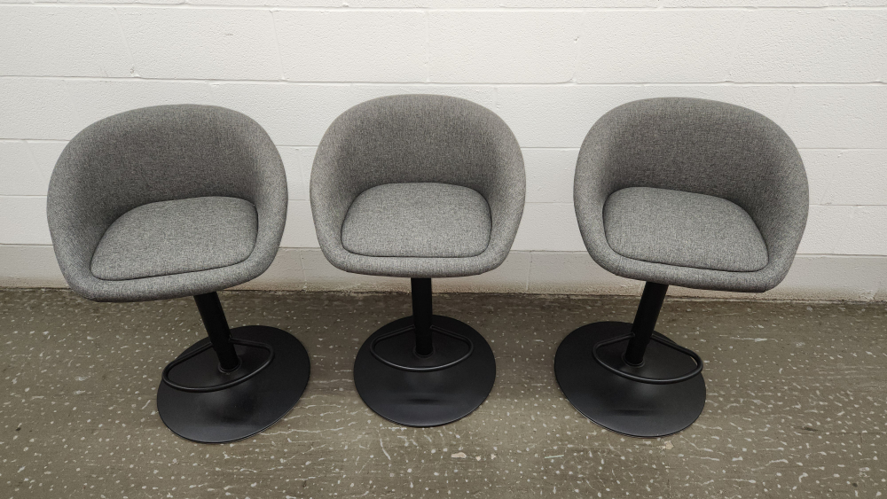 Set of Three Grey Fabric Bar Stools