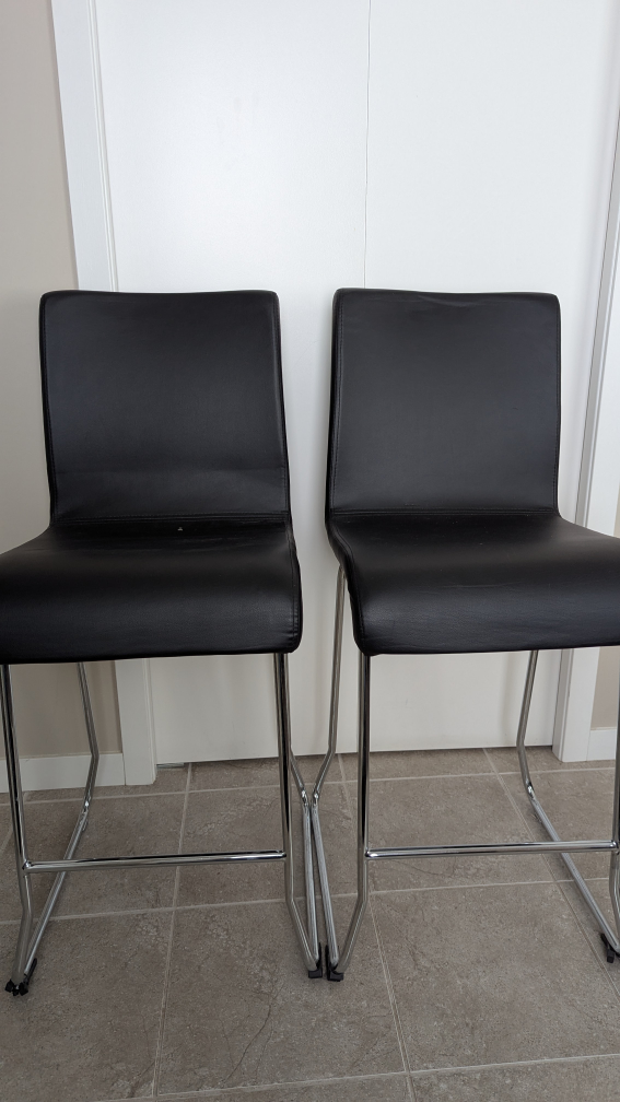 Pair of Black Leather Bar Stools with Chrome Legs