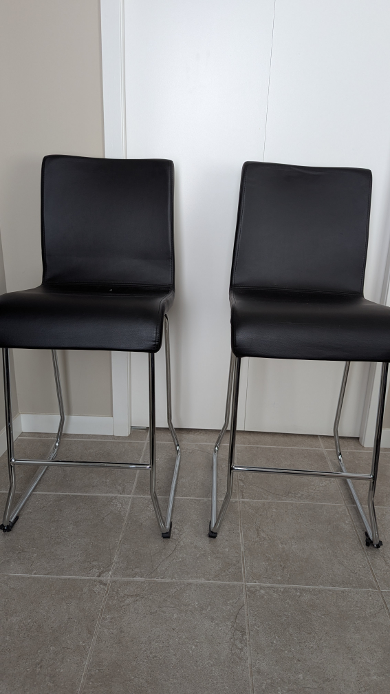 Pair of Black Leather Bar Stools with Chrome Legs - photo 2