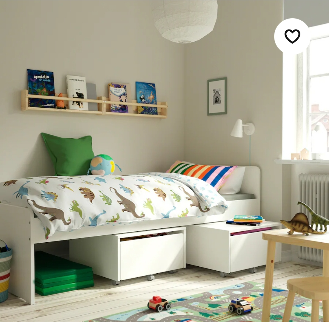 IKEA MINNEN Single Bed Frame with Asvang mattress