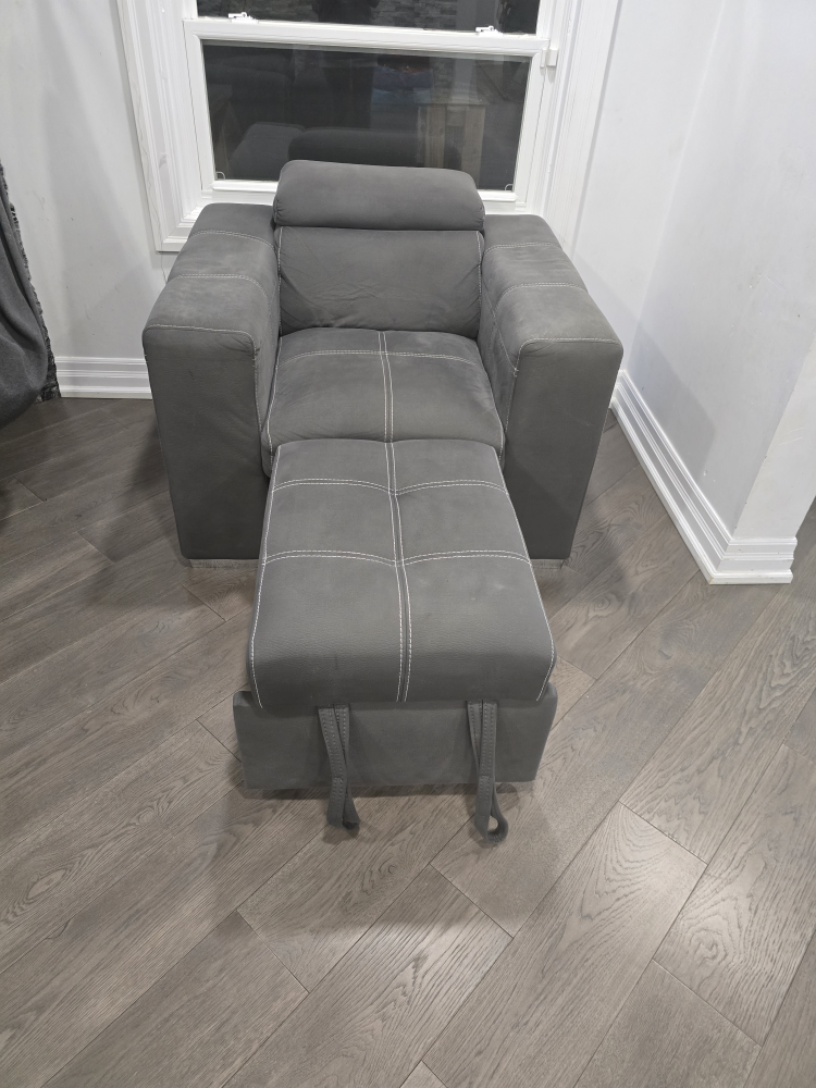 Grey Sectional Sofa with Recliner and Ottoman