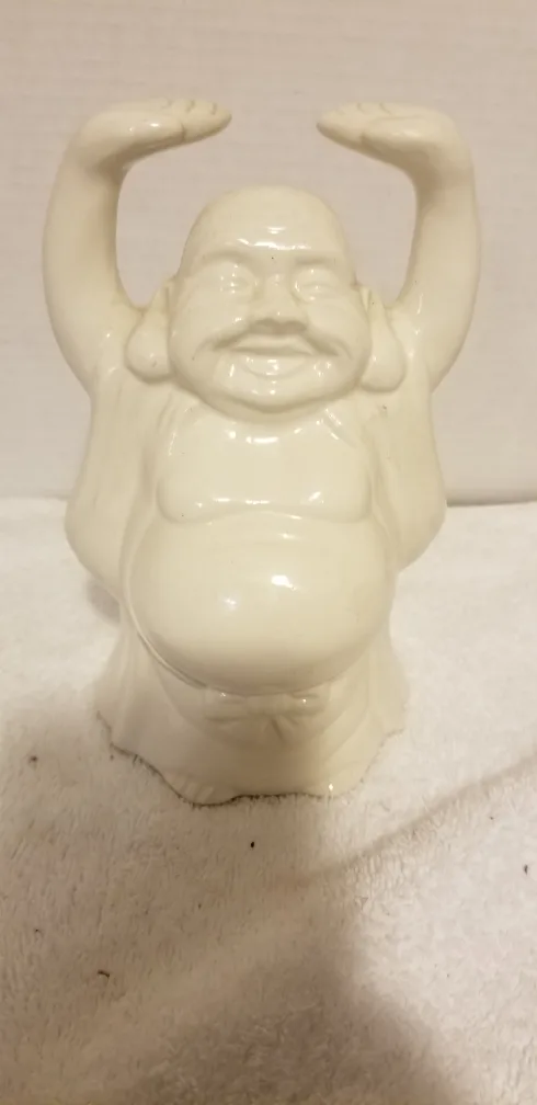 Laughing Buddha Figurine - White Ceramic Statue image indicator(3)