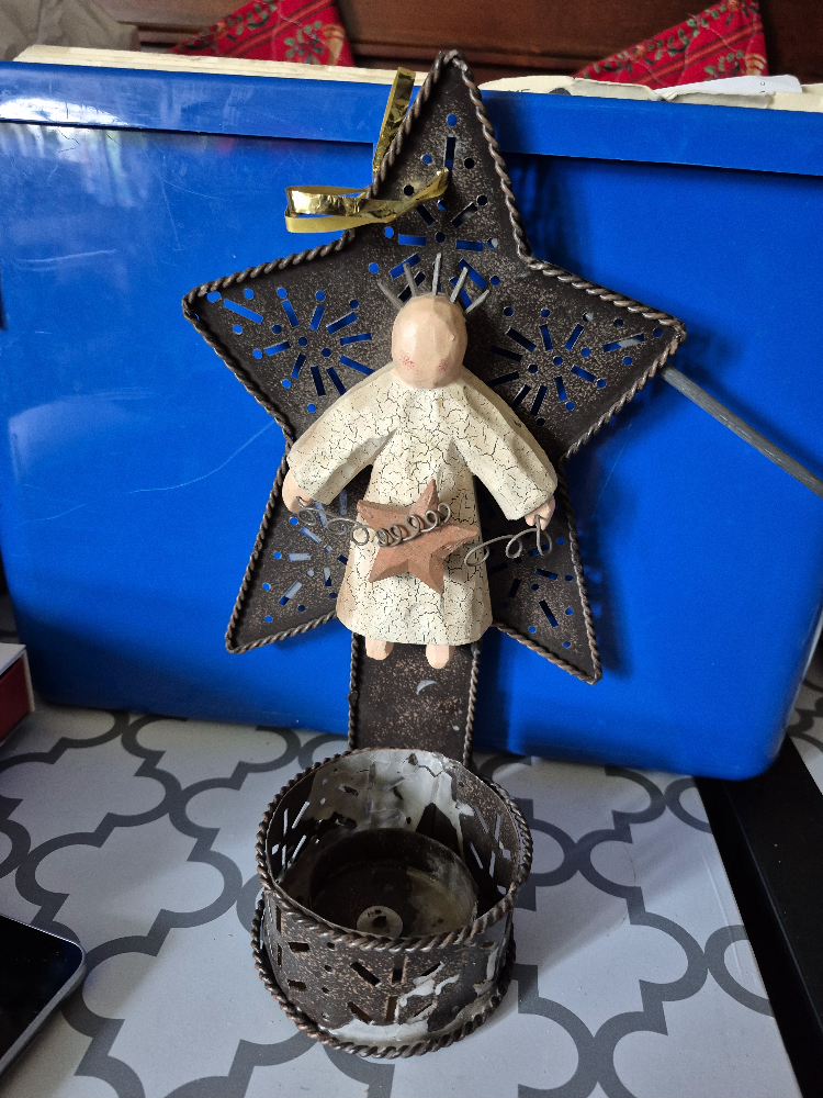 Metal Star Candle Holder with Angel Figurine