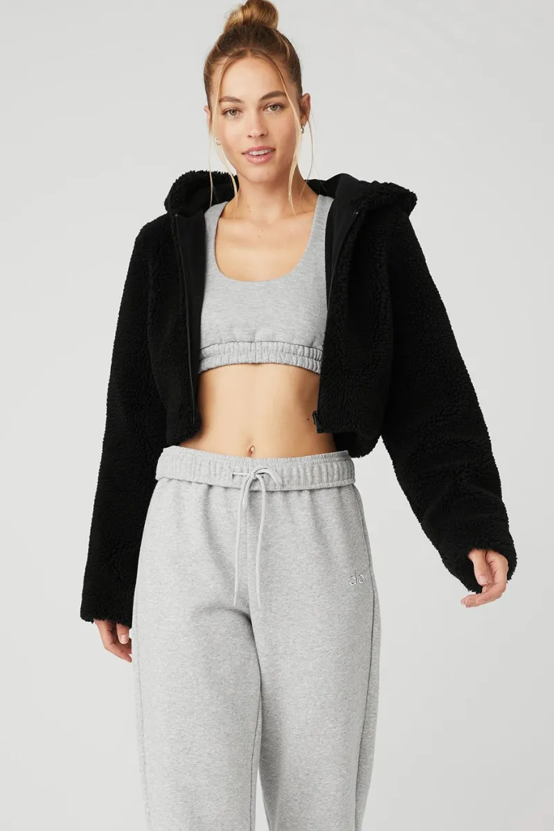 Alo Yoga Black Cropped LA Sherpa Jacket