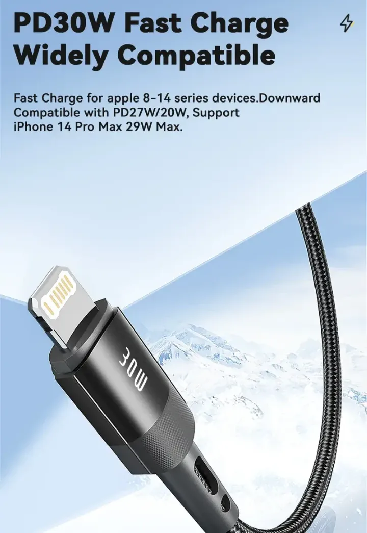 USB-C to Lightning 2m Fast Charging PD30W 480Mbps Data Cable image indicator(3)