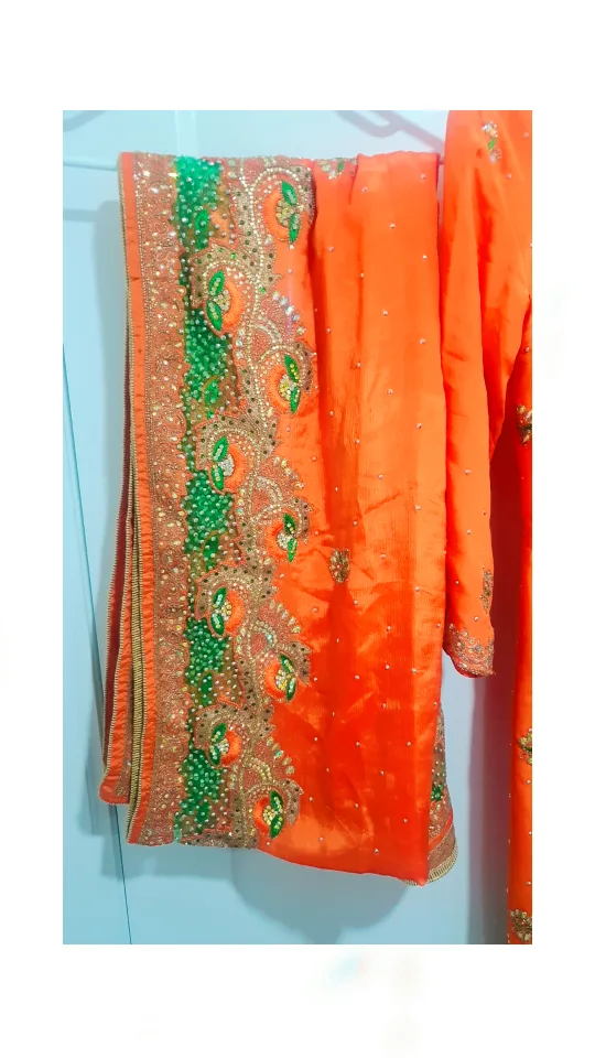 Orange and Green Embroidered Salwar Kameez image indicator(2)
