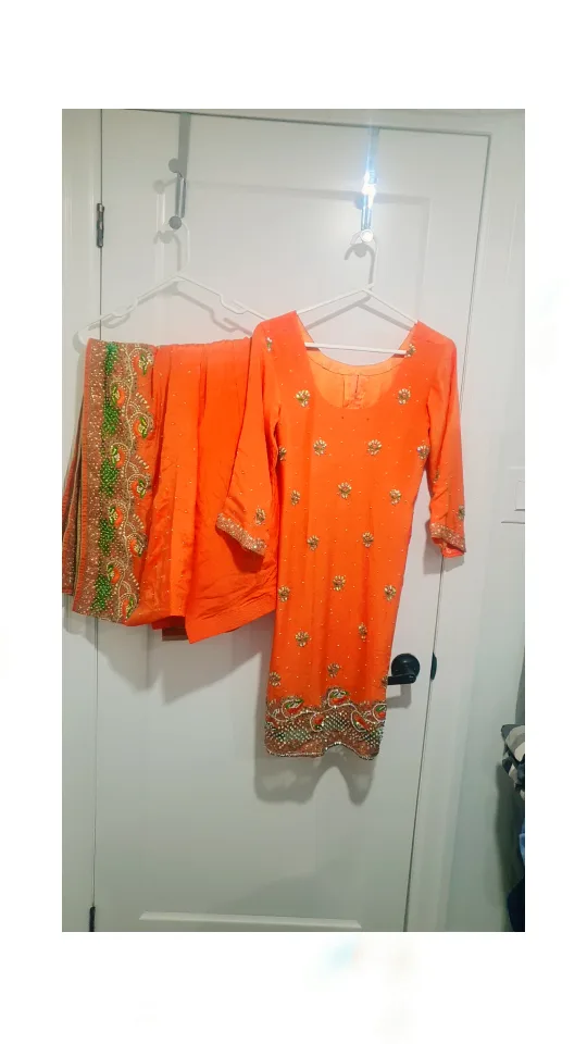 Orange and Green Embroidered Salwar Kameez image indicator(3)