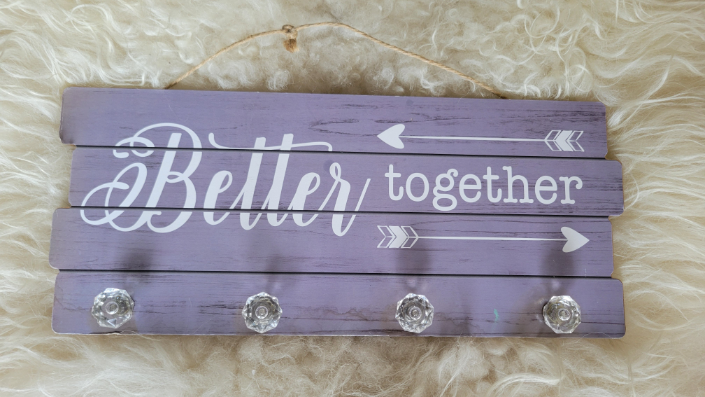 Shabby Chic Wall Hanger Better Together W/4 Crystal Design Knobs