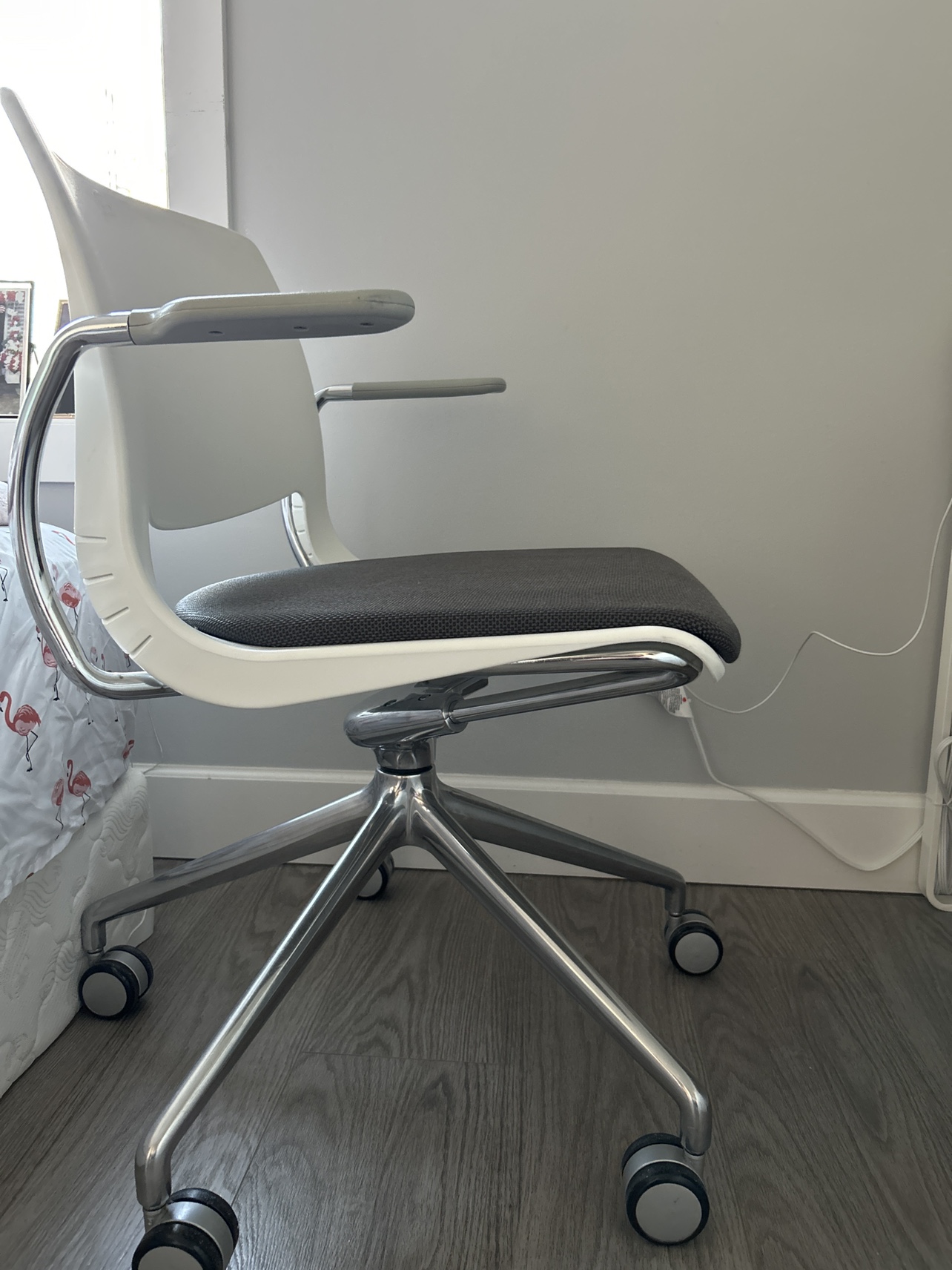 Modern Office Chair with Chrome Base and Grey Cushion