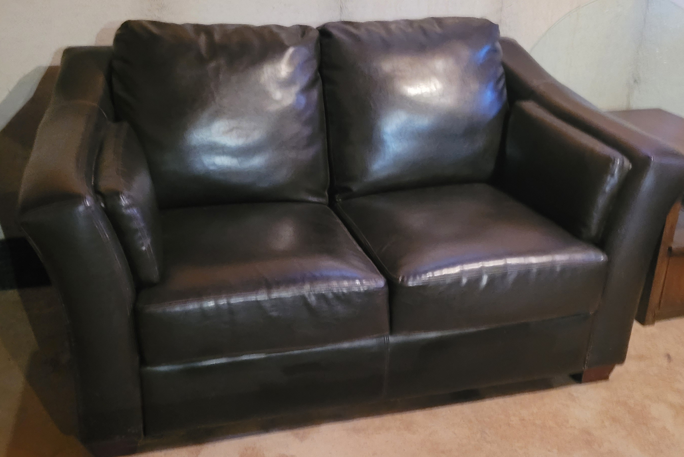 Dark Brown Faux Leather Loveseat