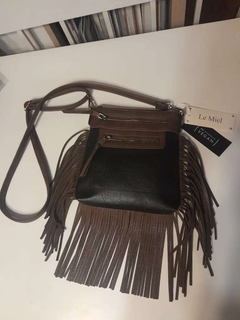 Le Miel Vegan Leather Crossbody Bag with Fringe image indicator(2)