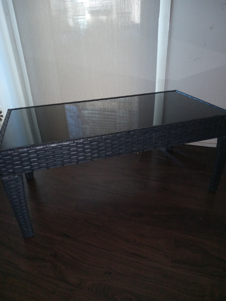 Black Wicker Coffee Table with Glass Top - photo 2