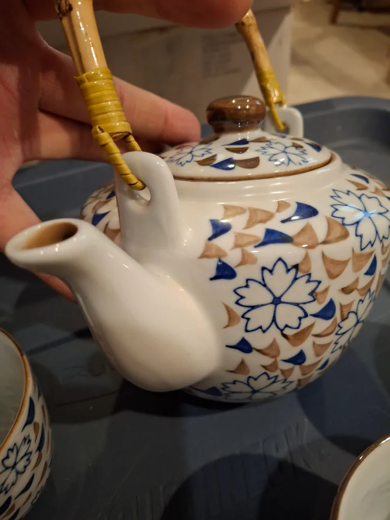 Vintage Asian Tea Set - Blue and Brown Floral Design image indicator(4)