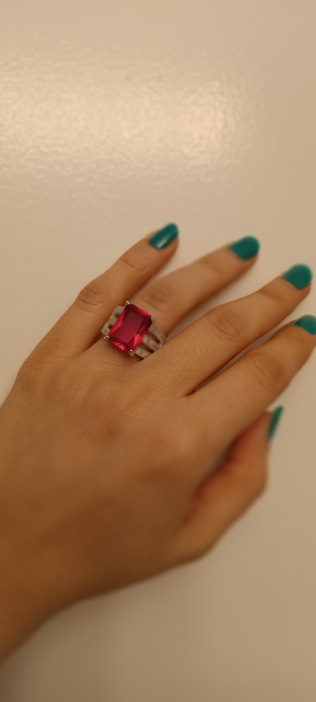Stunning Red Gemstone Statement Ring. Silver plated .