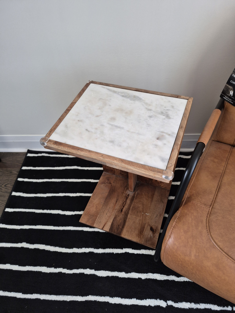 Solid Wood and Marble Side Table - photo 4