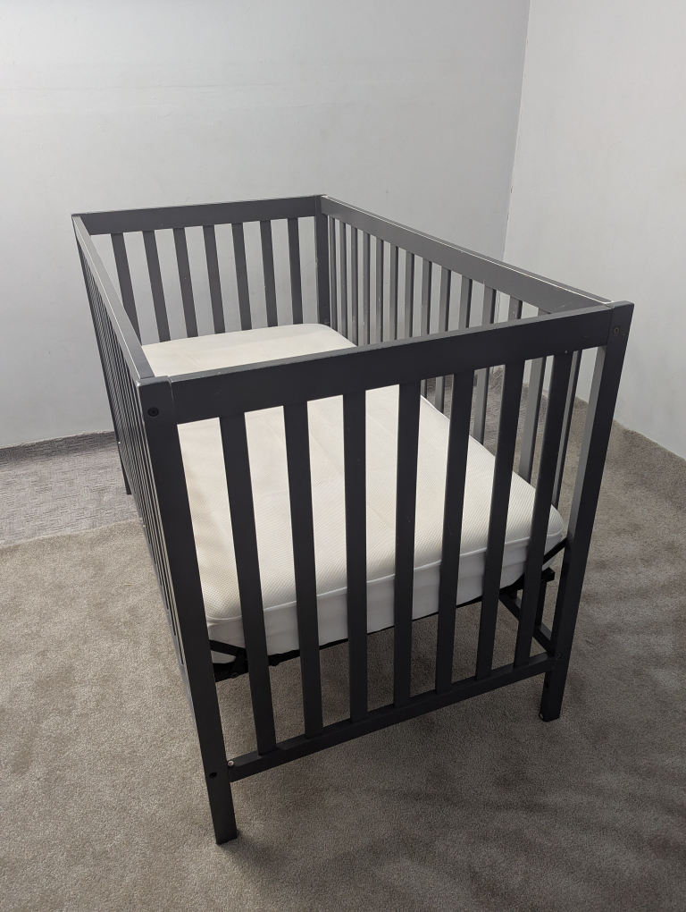 Dark Grey Baby Crib with Mattress