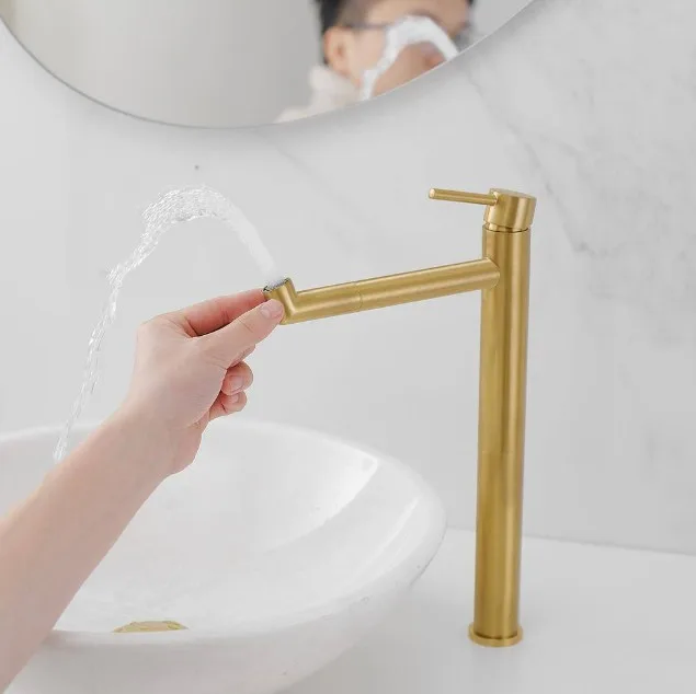 New Brushed Gold Single Handle Bathroom Faucet image indicator(5)