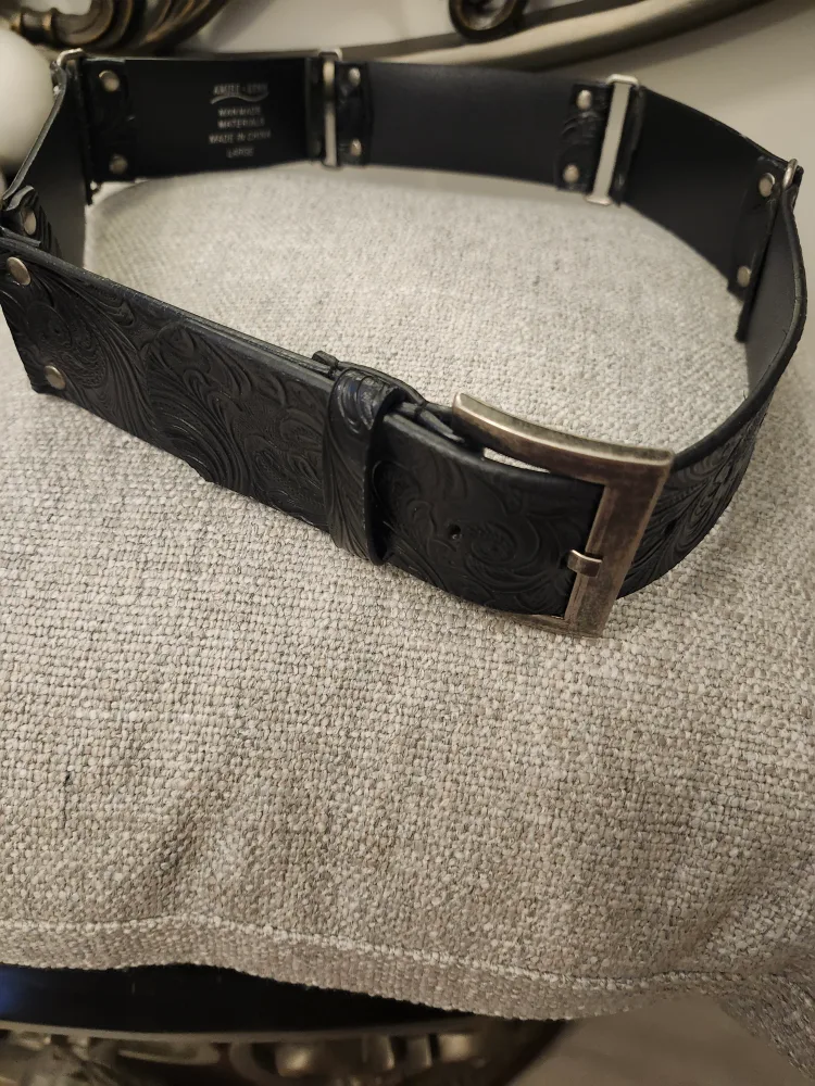 Black Leather Belt with Floral Design thumbnail