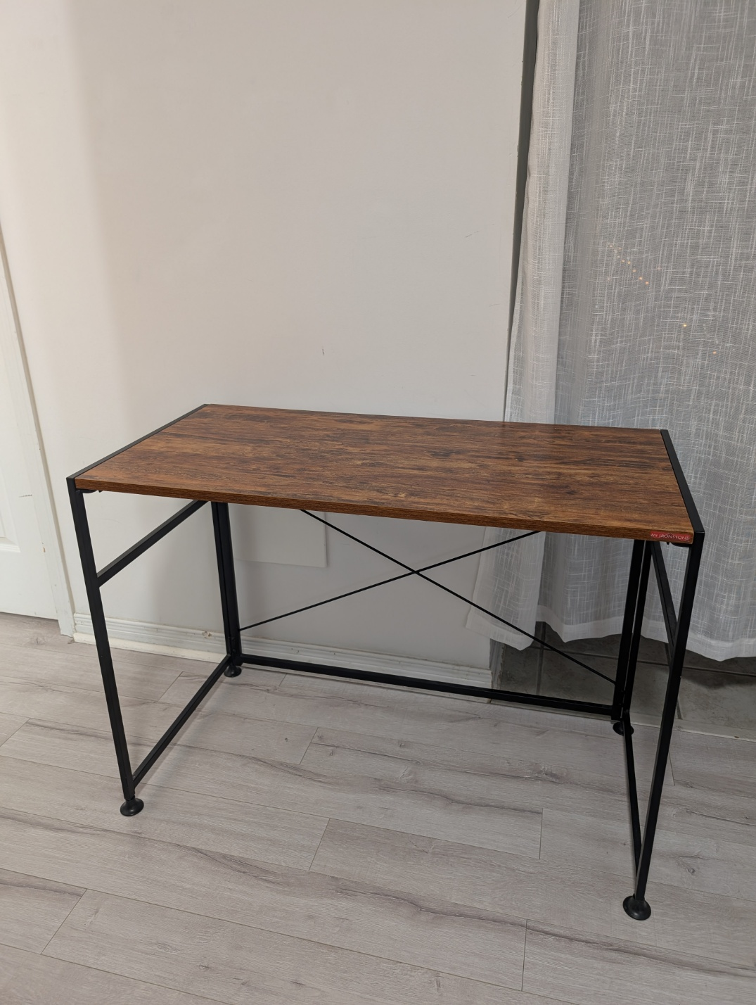 Folding Computer Desk - Dark Wood & Black Metal Frame