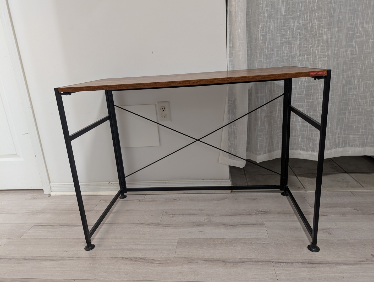 Folding Computer Desk - Dark Wood & Black Metal Frame - photo 2