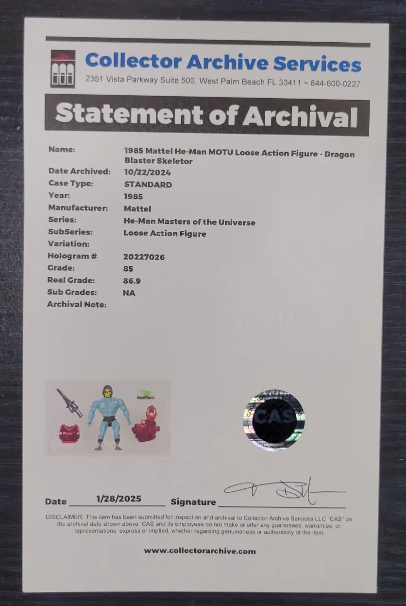*CAS GRADED 85* MOTU DRAGON BLASTER SKELETOR 1985 - COMPLETE image indicator(8)