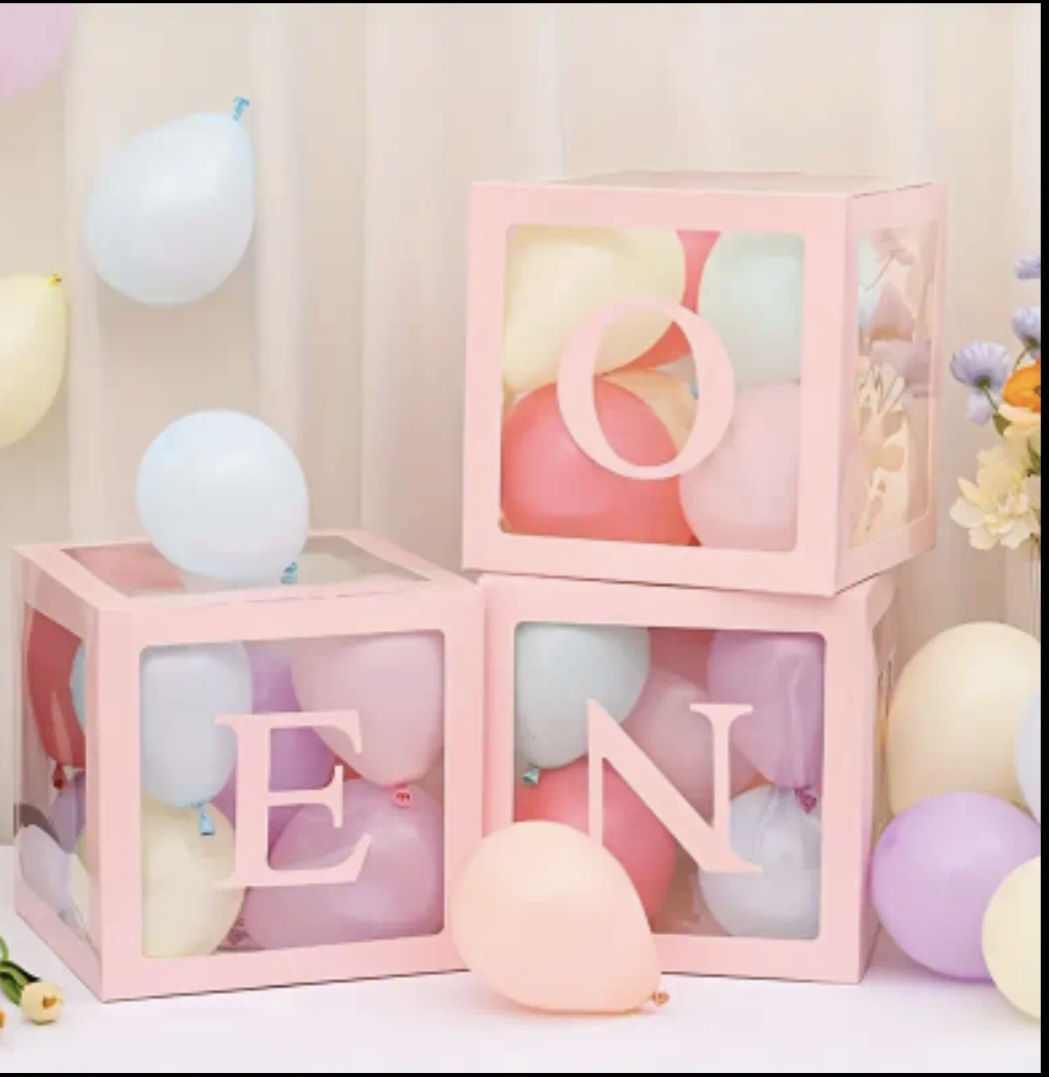 Pink 'ONE' Balloon Boxes - Party Decoration